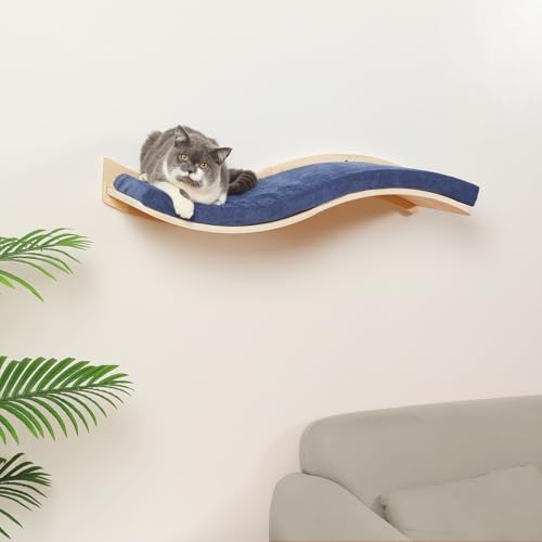 Cat Wall Shelves for Large Cats (Wood Shelf+Bule Cushion)