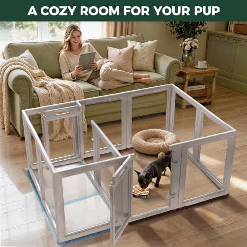 AuraSpace Acrylic Dog Playpen System with Lick Mat (White / 30"H)