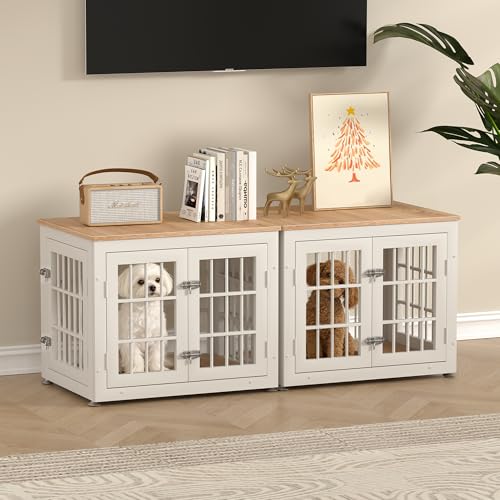 26" Heavy Duty Dog Crate Furniture for Small Dogs (White + Natural / 26.0"L x 20.5"W x 22.0"H)