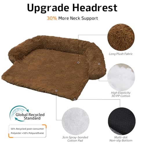 Calming Dog Bed Fluffy Plush Dog Mat for Furniture Protector with Removable Washable Cover for Large Medium Small Dogs and Cats (Brown / 53.0"L x 39.3"W x 6.0"Th)