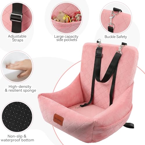 Dog Car Seat for Small Dogs Up to 25lbs (Pink)