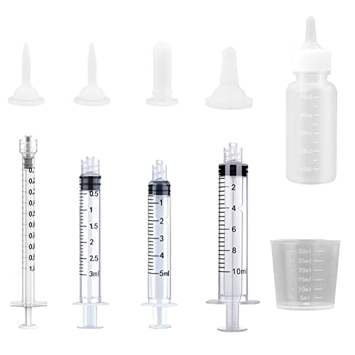 Kitten Puppy Feeding Bottles and Syringes with Nipples (White)
