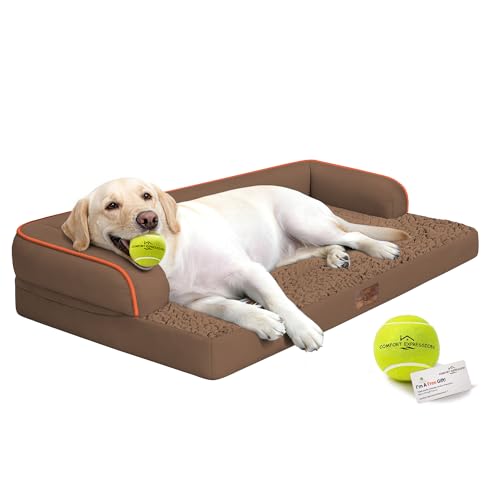 Waterproof XXL Dog Bed with Bolster for Extra Large Dogs (Dark Brown / 45"L x 35"W x 8"Th)