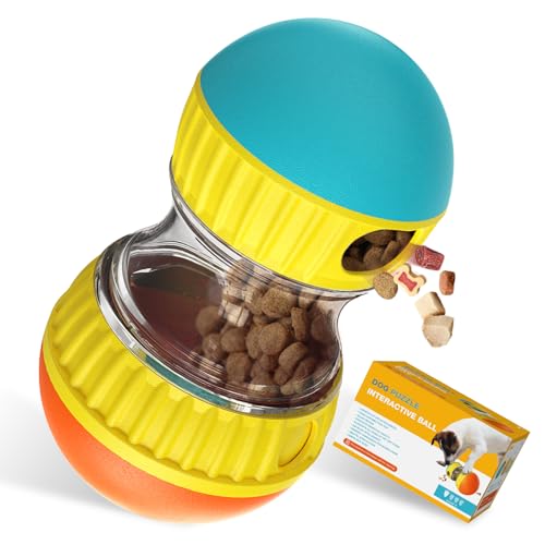 Dog Treat Dispensing Puzzle Toy Adjustable Food Dispenser Slow Feeder Puppy Enrichment Rolling Ball Pet Interactive Chase Toys Stimulating Game for Small Medium Dogs Gift to Keep Them Busy (Orange - Single - Standard)