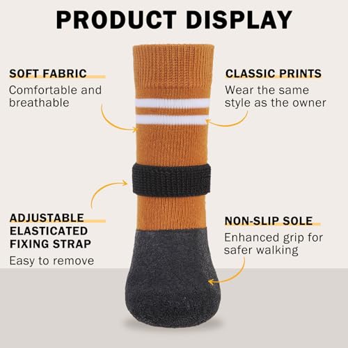 Anti Slip Dog Boots & Paw Protectors for Hardwood Floor (Khaki / X-Large(Paw width 2.36in/6cm))