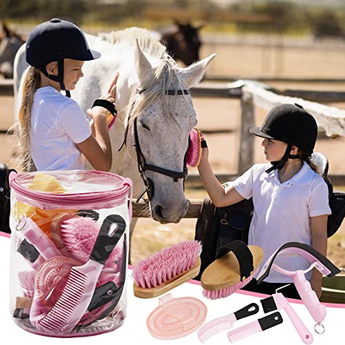 9 Pcs Horse Grooming Kit Tack Room Supplies (Cute / Pink)