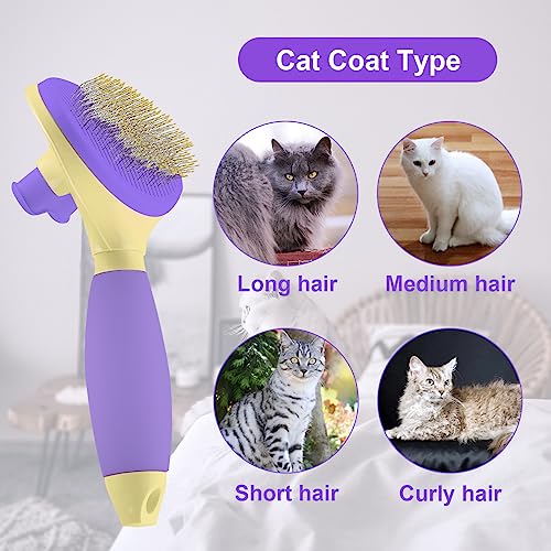 Cat Brush for Grooming and Shedding (Purple)