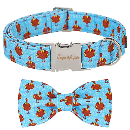 Christmas Dog Collar with Bow Tie Red Elk Cotton Collar Adjustable Puppy Collar for Small Medium Large Dogs (Small / Turkey)