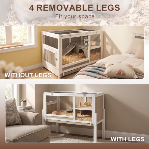Large Wooden Guinea Pig Cage with 4 Detachable Stand Legs and Habitat