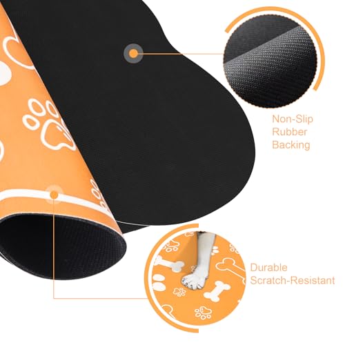 Dog Cat Mat for Food and Water (24"L x 16"W / Bone Shaped Orange)