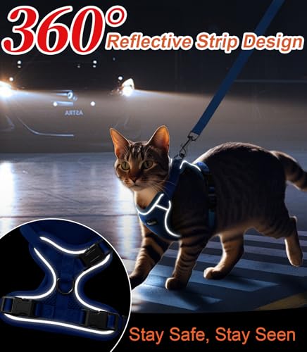 Cat Harness and Leash for Walking Escape Proof Soft Adjustable Cat Leash (Blue / XS (4-6lb))