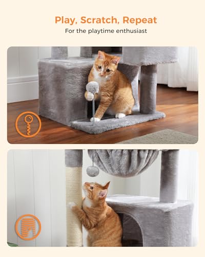 45 Inch Small Cat Tree with 2 Condos for Indoor Cats (Gray / 45 inches)