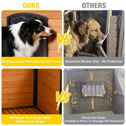 Heated Dog House Outdoor & Indoor Dog Kennel with Insulated Liner & Heating System for Winter Waterproof Large Dog Cage for Small & Medium & Large Dogs (43.3"Brown(With Insulated Liner))