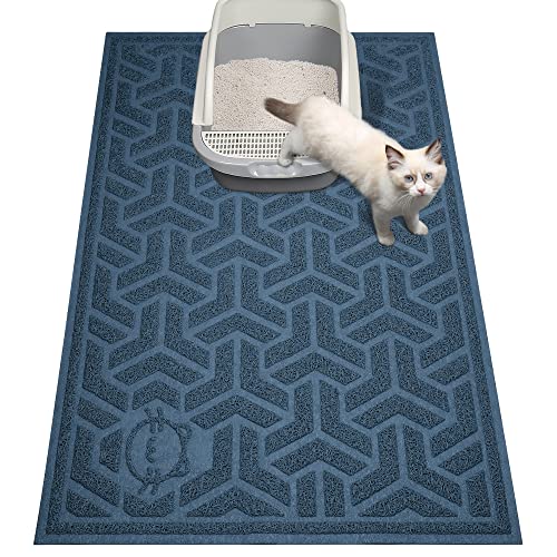 Waterproof Cat Litter Mat Large 35" x 24" Soft on Kitty Paws (D-Blue)