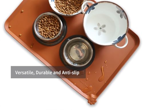 Large Silicone Non Slip Pet Feeding Mats (24"L x 16"W / Caramel)