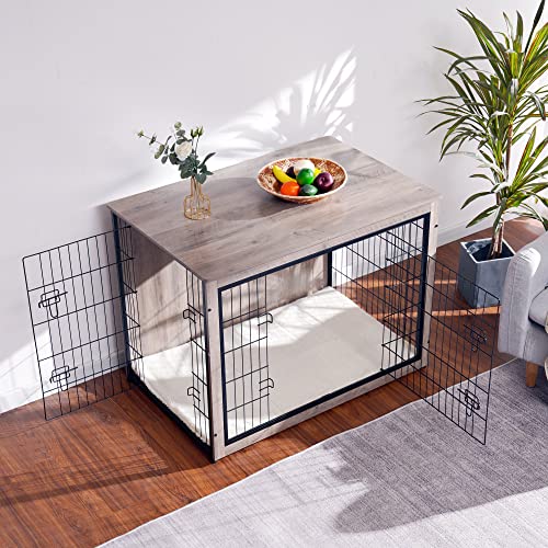 43.3" XXL Dog Crate Furniture with Cushion (Greige / 43.3"L x 29.1"W x 31.7"H)
