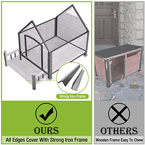 Dog House Outdoor Indoor Wooden Dog Cage with All Iron Frame Anti (45"D x 32.9"W x 32.6"H)