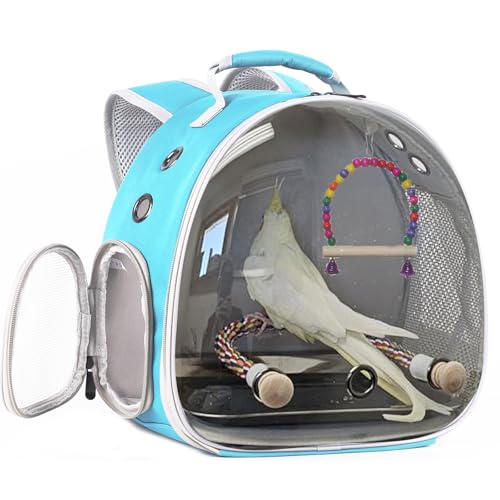 Portable Parrot Travel Cage Carrier with Small Swing Toy&Cage Colorful Toys Set Small Bird Parakeet Bag with Standing Perch Bird Carry Transport Bag (Green / Backpack/swing)