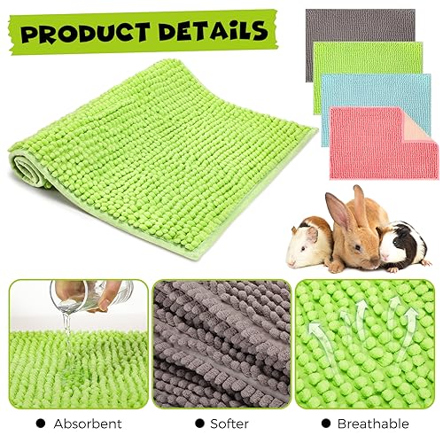 8 Pcs Guinea Pig Cage Liner 24x16'' Washable Rabbit Fleece Mat (Gray, Green, Pink, Blue / 24x16'')