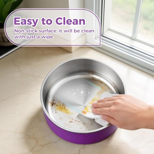 Dog Bowl Stainless Steel Food and Water Bowl (64 oz / Purple)