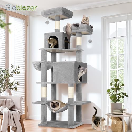 Extra Tall Cat Tree Tower for Indoor Cats (Light Grey / 76 inch)