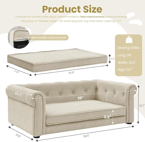 Dog Sofa Couch for Medium Dogs (39 inch / Beige)