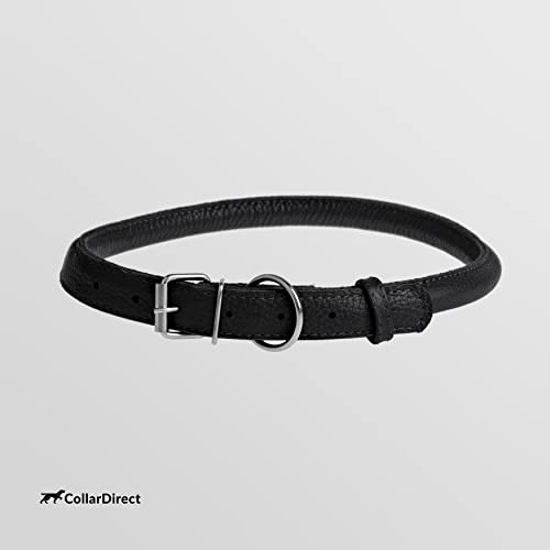 Tangle Free Rolled Leather Dog Collar (Black / M)