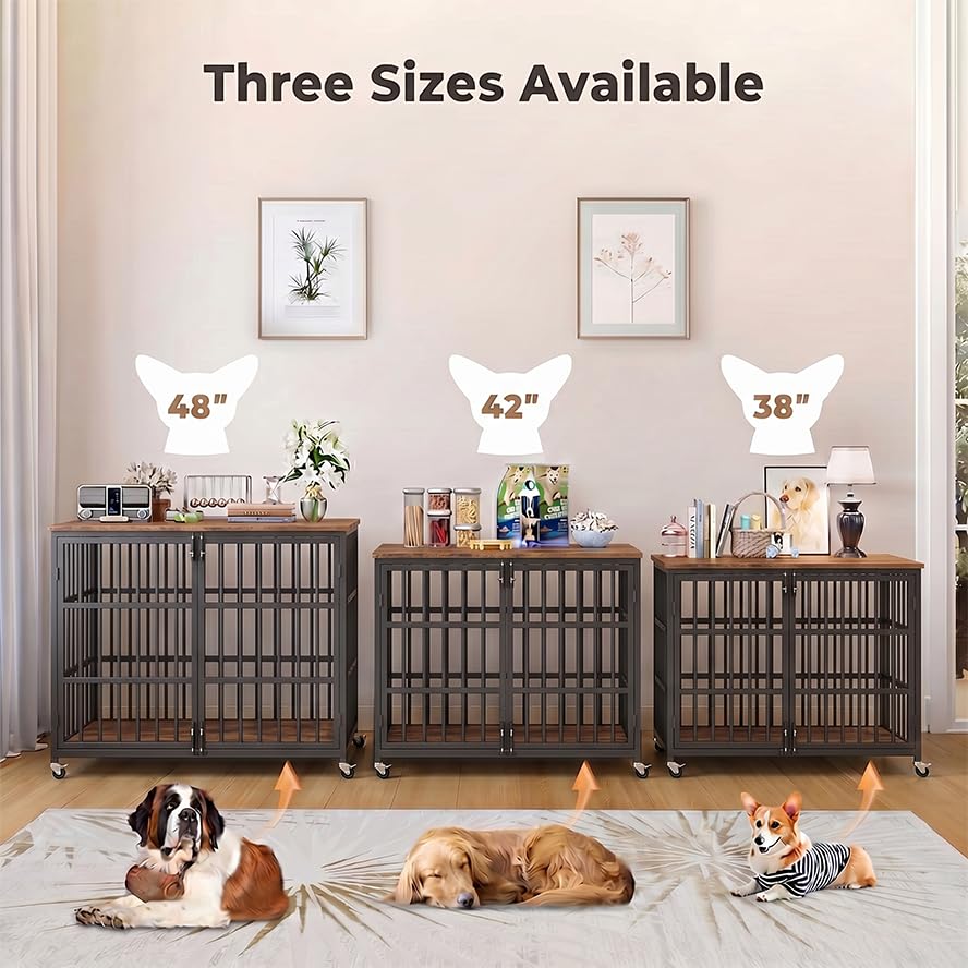 38" Heavy Duty Dog Crate Furniture for Large and Medium Dogs (Black + Rustic Brown)