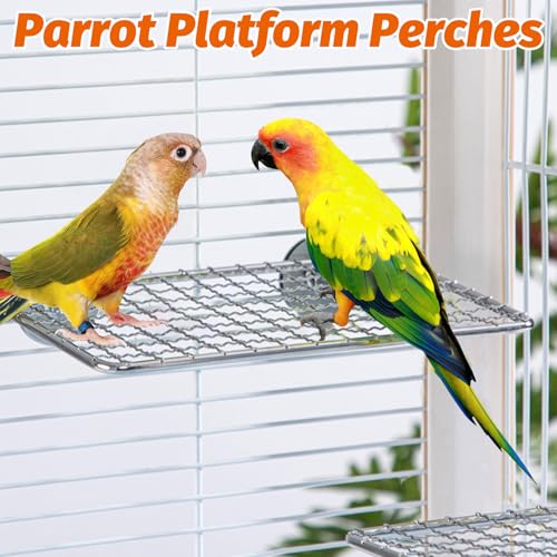 2 Pack Bird Perch Platform Stainless Steel Birds Perches Parrot Shelf Training Stand Small Animals Cage Accessories for Parakeets