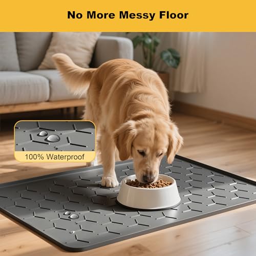 Silicone Dog Cat Food Bowl Mat (L-34''X22'' / Dark Gray)