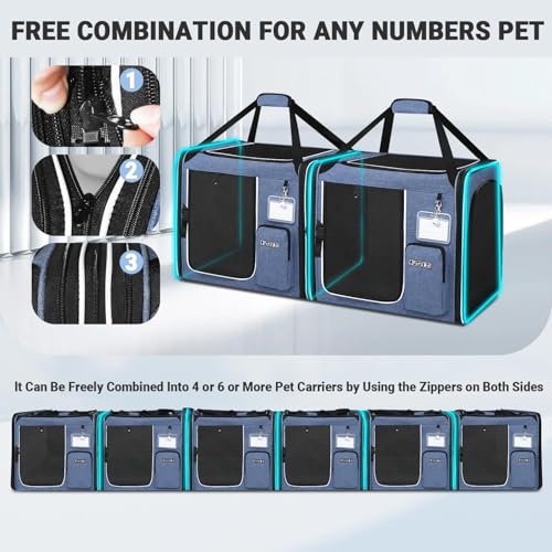 2 in 1 Double Cat Car Travel Carrier with Litter Box (Blue / 38.0"L x 17.0"W x 18.0"H)