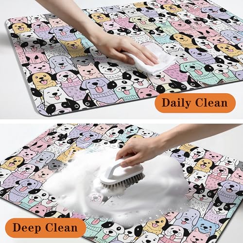 Pet Feeding Mat for Floors Waterproof Dog Mat for Food and Water Absorbent Quick Dry Non Slip mat for Cat Bowls (32"L x 24"W / ColorfulDog)