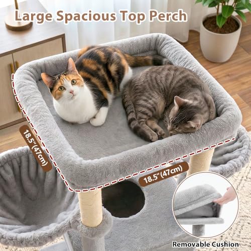 Cat Tree 78.7'' Tall Tower with Extra Wide Top Platform GCT804W (78.7 inches / Light gray)