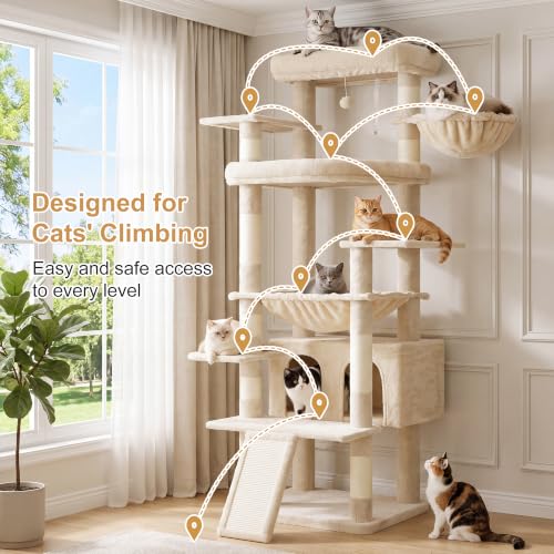Tall Cat Tree for Large Cat (Beige / 75.2 inch)