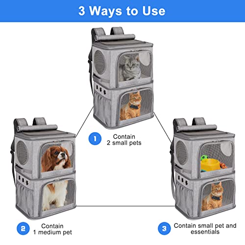 Extra Large Double Pet Carrier Backpack for Cats & Small Dogs (Grey / 15.8"L x 11.8"W x 23.6"H)