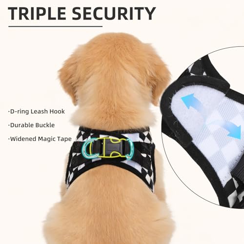 Dog Harness Collar and Leash Set No Pull for Small Medium Sized (Black&White (Checkered) / XS (CHEST 13"-14.5"))