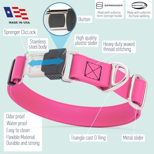 Biothane Waterproof Dog Collar with Herm Sprenger Stainless Steel Quick Release Buckle (W 3/4" x L 12"-19" / Passionfruit Pink)