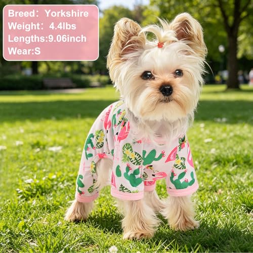 Dog Pajamas Pjs Summer Dog Clothes for Small Dogs Girl (Tropical Flamingo / X-Large（16-20 lb))