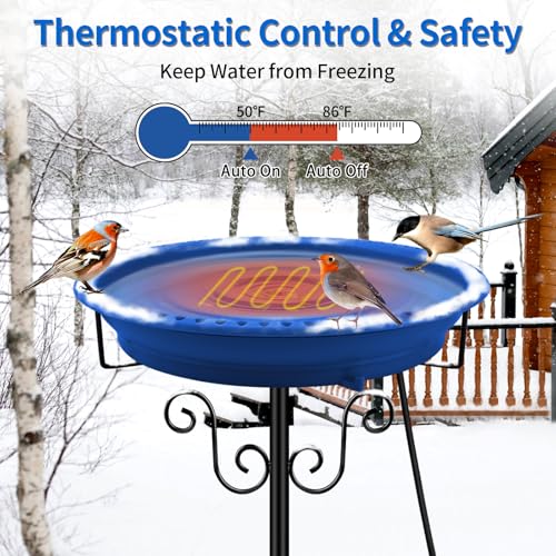 Heated Bird Bath for Outdoors Winter (Blue)