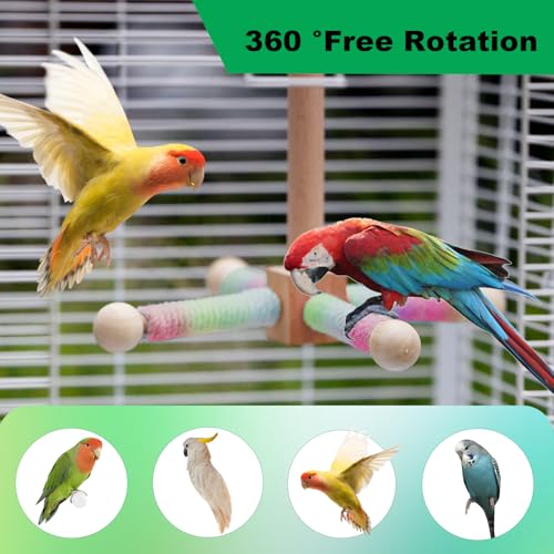 24 Inch Bird Perch Rope with 360° Free Rotating Stand (polychrome / Medium)