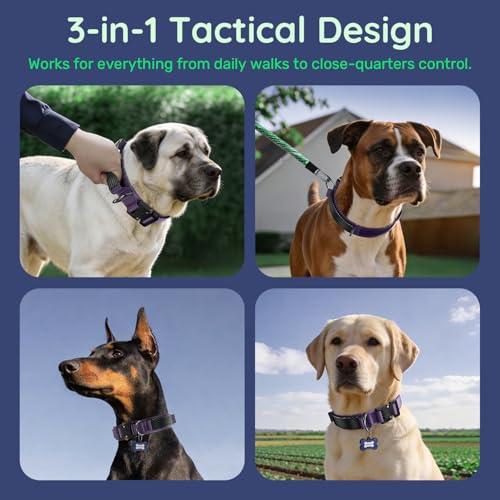 Premium Tactical Dog Collar (Purple / XL: Fits Neck 20.5"-24.5")