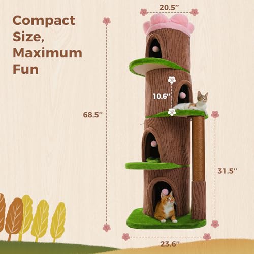68.5" Forest Cat Tree Tower with 4 Condos & Flower Top Bed (Brown / 68.5" Forest Cat Tree)