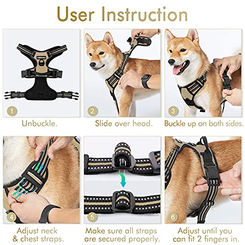 Dog Harness No Pull for Large Dogs with 2 Leash Clips (Large / Beige)