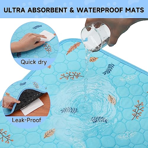 Washable Pee Pads for Dogs Large 48" x 48" 2 (Leaves - Sky Blue / 48x48 Inch (Pack of 2))