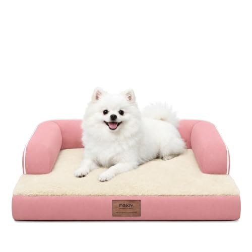 Orthopedic Comfy Pet Sofa Dog Bed with Bolster for Small Dogs Cats (24.0"L x 18.0"W x 6"Th / Pink)