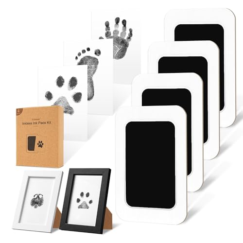 Inkless Paw Print Kit for Dogs (Black Pad,Black/White Wood Frame / 4-Pack,Medium)