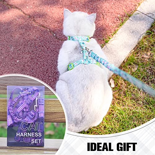Cat Harness and Leash Set (Small(Chest: 10"-15") / Green Flower)