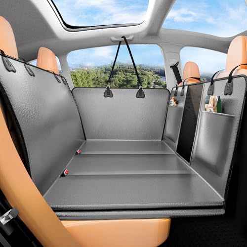 Hard Bottom Dog Car Seat Cover for Back Seat (Gray Faux Leather / XL：For Full Size Truck / Full Size SUV)