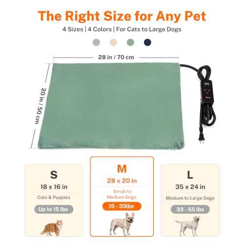 Pet Heating Pad for Cats & Dogs (Sage Green / 28.0"L x 20.0"W x 0.6"Th)