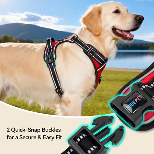 Reflective Dog Harness No Pull Large Breed Vest (Extra Large / Red)